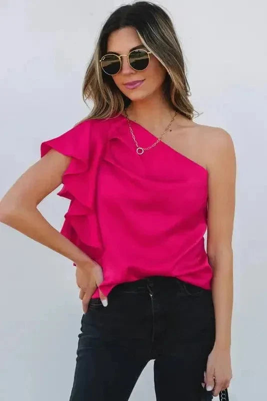 Blushing Elegance Asymmetric Satin Blouse-3
